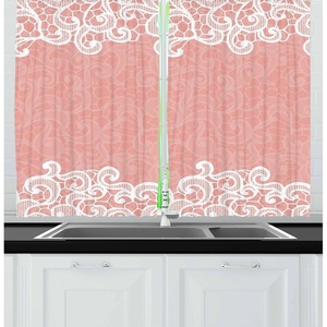 image:imageAmbesonne Live Laugh Love Kitchen Curtains Valentines Day Theme Typographic Banner Heart Shaped Cookies Tea Cup Window Drapes 2 Panel Set for Kitchen Cafe Decor 55 x 39 Peach White Dark PinkCoral White