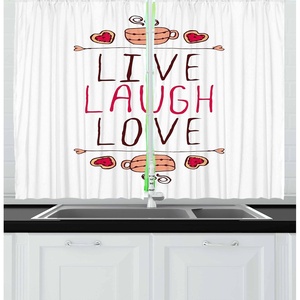 image:imageAmbesonne Live Laugh Love Kitchen Curtains Valentines Day Theme Typographic Banner Heart Shaped Cookies Tea Cup Window Drapes 2 Panel Set for Kitchen Cafe Decor 55 x 39 Peach White Dark PinkPeach White Dark Pink