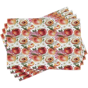 image:imageAmbesonne Peach Place Mats Set of 4 Exotic Lively Summer Yard Theme with Ripe Juicy Fruits Flowers Botany and Gardening Washable Fabric Placemats for Dining Room Kitchen Table Decor Pink Orange