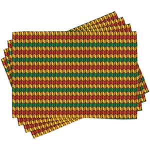 image:imageAmbesonne Rasta Place Mats Set of 4 Geometrical Zig Zag Triangle Inspired Shapes in Flag Colors Art Print Washable Fabric Placemats for Dining Room Kitchen Table Decor Marigold Orange and Green