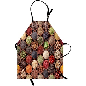 image:imageAmbesonne Retro Apron Colorful Herbs and Spices Cardamom Pepper Chili Ginger Dill Natural Cuisine Print Unisex Kitchen Bib with Adjustable Neck for Cooking Gardening Adult Size Brown Yellow