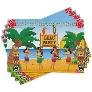 image:imageAmbesonne Tiki Bar Place Mats Set of 4 Hawaiian Luau Party in Funny Cartoon Style Dancers on Beach Tradition Washable Fabric Placemats for Dining Room Kitchen Table Decor Green Amber