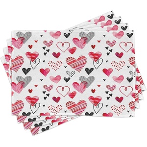 image:imageAmbesonne Valentine Place Mats Set of 8 Different Types of Heart Shapes Romance Love Theme Watercolor Striped Art Washable Fabric Placemats for Dining Table Placemat 8 pcs White Black
