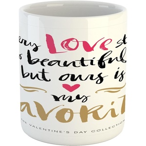 image:imageAmbesonne Valentines Day Mug Every Love Story is Beautiful but Ours is My Favorite Romantic Idea Ceramic Coffee Mug Cup for Water Tea Drinks 11 oz Black PinkBlack Pink