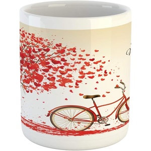 image:imageAmbesonne Valentines Day Mug Romantic Tree with Blooming Hearts with Bike and Petals Vintage Artwork Ceramic Coffee Mug Cup for Water Tea Drinks 11 oz Cream VermilionCream Vermilion