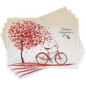 image:imageAmbesonne Valentines Day Place Mats Set of 8 Romantic Tree with Blooming Hearts with Bike and Petals Vintage Art Washable Fabric Placemats for Dining Table Placemat 8 pcs Cream Vermilion
