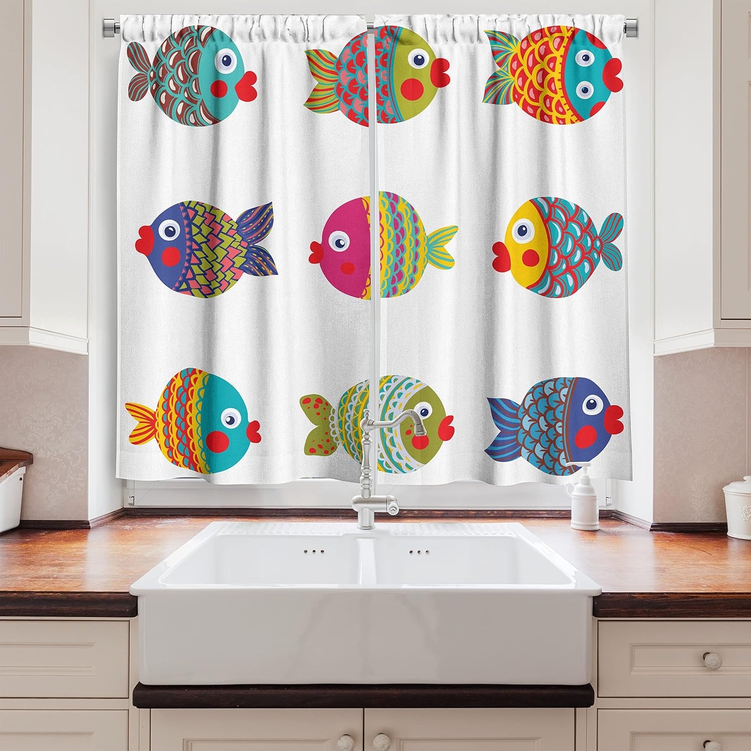 image:imageAmbesonne Cartoon Kitchen Curtains Colorful Scene of Animals Happy Smiling Faces Digital Illustration Window Drapes 2 Panel Set for Kitchen Cafe Decor 55 x 39 Lime Green and MulticolorWhite and Green
