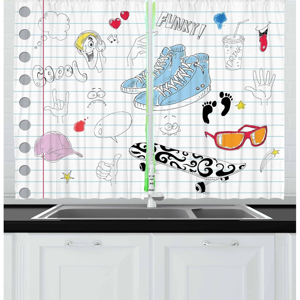 image:imageAmbesonne Cartoon Kitchen Curtains Colorful Scene of Animals Happy Smiling Faces Digital Illustration Window Drapes 2 Panel Set for Kitchen Cafe Decor 55 x 39 Lime Green and MulticolorBlack Pale Blue Ginger