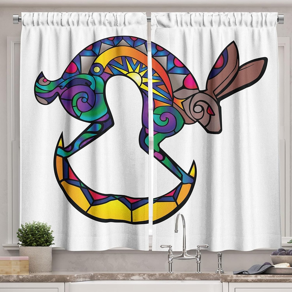 image:imageAmbesonne Cartoon Kitchen Curtains Colorful Scene of Animals Happy Smiling Faces Digital Illustration Window Drapes 2 Panel Set for Kitchen Cafe Decor 55 x 39 Lime Green and MulticolorMulti Color