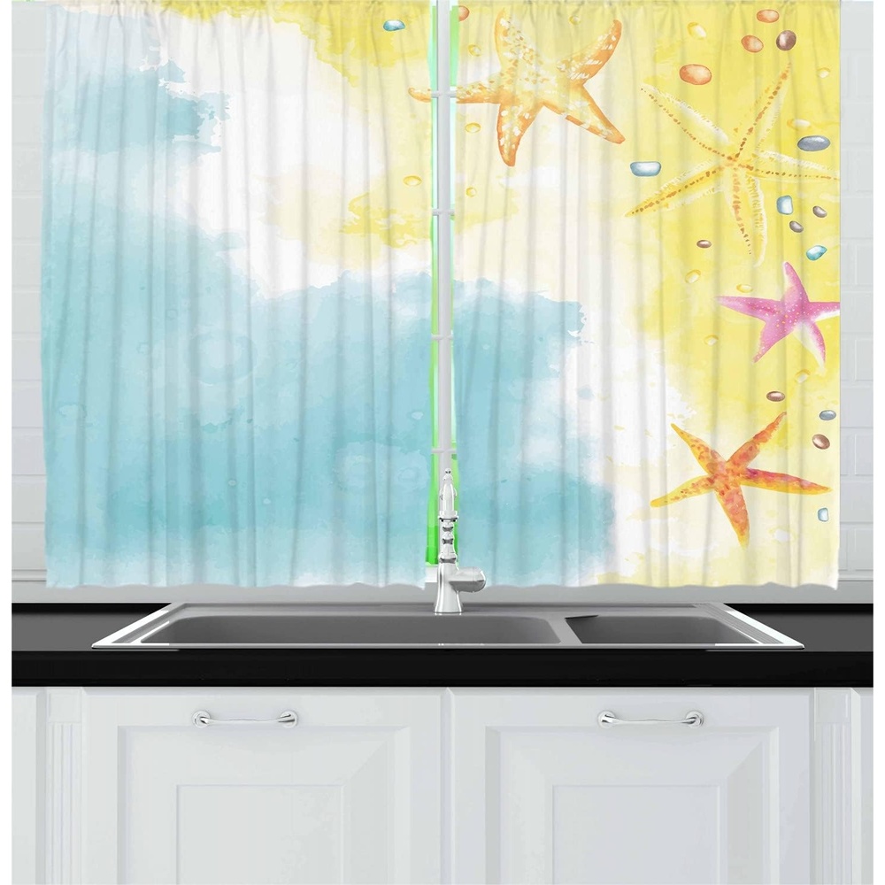 image:imageAmbesonne Cartoon Kitchen Curtains Colorful Scene of Animals Happy Smiling Faces Digital Illustration Window Drapes 2 Panel Set for Kitchen Cafe Decor 55 x 39 Lime Green and MulticolorBlue Yellow