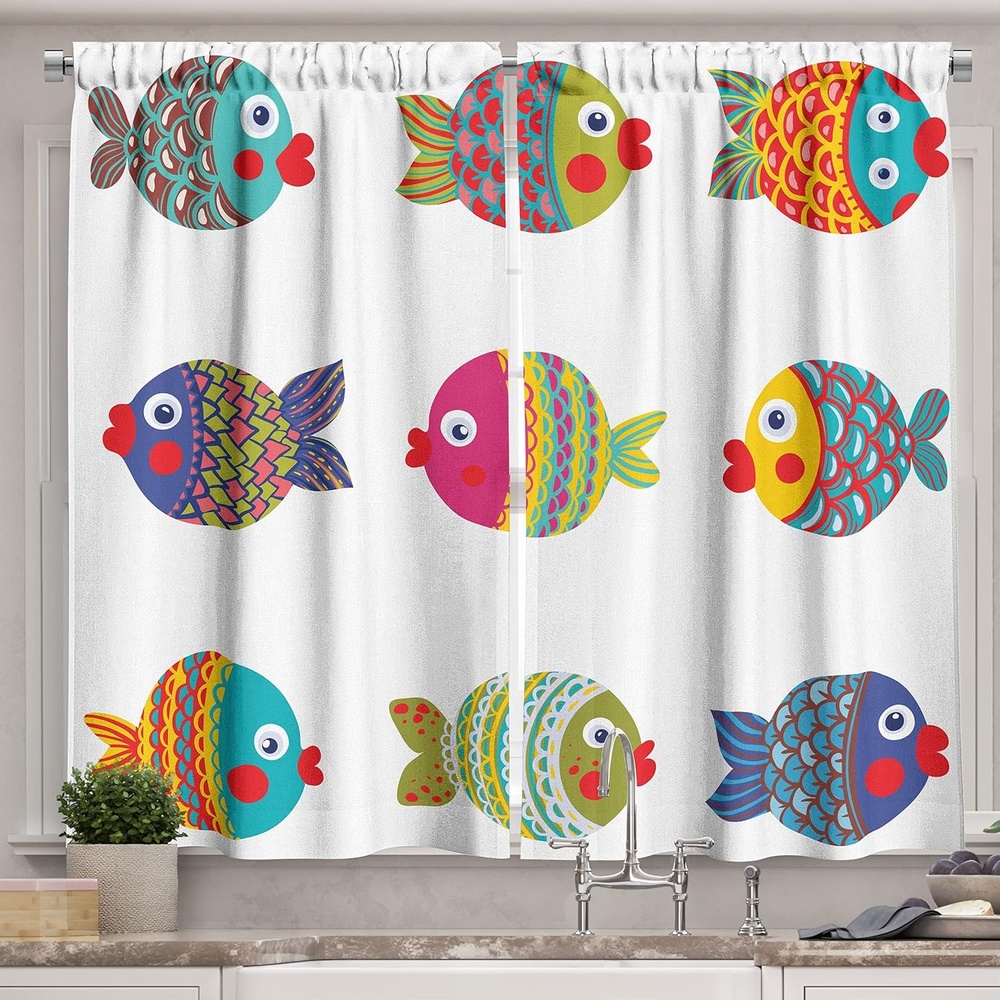 image:imageAmbesonne Cartoon Kitchen Curtains Colorful Scene of Animals Happy Smiling Faces Digital Illustration Window Drapes 2 Panel Set for Kitchen Cafe Decor 55 x 39 Lime Green and MulticolorWhite and Green