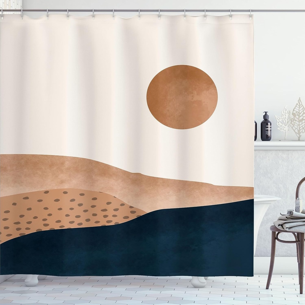image:imageAmbesonne Mid Century Modern Boho Shower Curtain Watercolor Simple Desert Abstract Artwork with Sun Cloth Fabric Bathroom Decor Set with Hooks 69 W x 105 L Pale Caramel Camel White