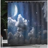image:imageAmbesonne Anime Shower Curtain Cartoon Smiling Panda Fun Animal Theme Japanese Manga Teen Art Print Cloth Fabric Bathroom Decor Set with Hooks 69 W x 70 L White GreyDark Night Blue Off White