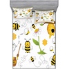 image:imageAmbesonne Cartoon Fitted Sheet amp Pillow Sham Set Fox Sleeping in a Floral Made Bed Circle Art Print Decorative Printed 2 Piece Bedding Decor Set Twinxl Dark OrangeMustard Green