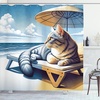 image:imageAmbesonne Cat Shower Curtain Rich Queen Kitty Character on Money Boss Lady Animal Funny Cartoon Cloth Fabric Bathroom Decor Set with Hooks 69 W x 70 L Cream Hunter Green and OrangeBlue Pale Mustard