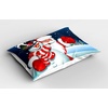 image:imageAmbesonne Christmas Pillow Sham Smiling Santa Claus Hugging Snowman in Cartoon Style Winter Hills Fir Trees Decorative Standard King Size Printed Pillowcase 36 X 20 Blue Red WhiteBlue Red White