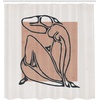 image:imageAmbesonne Mid Century Modern Boho Shower Curtain Contemporary Vibe Outline Lady Drawing Rectangular Art Cloth Fabric Bathroom Decor Set with Hooks 69 W x 70 L Dark Blue Grey Salmon