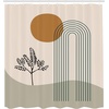 image:imageAmbesonne Mid Century Modern Boho Shower Curtain Minimalist Abstract Boho Roundy Stripes and Leaf with Sun Cloth Fabric Bathroom Decor Set with Hooks 69 W x 84 L Amber Champagne Dusk