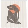 image:imageAmbesonne Mid Century Modern Boho Shower Curtain Simple Silhouette of Lady with Peach Tone Sun Round Print Cloth Fabric Bathroom Decor Set with Hooks 69 W x 70 L Salmon Dimgray White