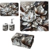 image:imageAmbesonne Brown Bathroom Decor Set 4 Pcs Including Shower Curtain with Hooks Bath Mat Soap Dispenser Toothbrush Holder in Box Essentials amp Accessories Magnolia Watercolor White Dark Grey ChocolateWhite Dark Grey Chocolate