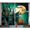 image:imageAmbesonne Halloween Curtains Haunted Medieval Cartoon Style Bats in Twilight Gothic Fiction Spooky Art Print Living Room Bedroom Window Drapes 2 Panel Set 108 X 90 Orange Teal