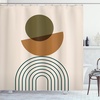 image:imageAmbesonne Mid Century Modern Boho Shower Curtain Geometric Semicircle and Round with Simple Stripes Art Cloth Fabric Bathroom Decor Set with Hooks 69 W x 84 L Fawn Ginger Champagne