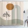 image:imageAmbesonne Mid Century Modern Boho Shower Curtain Minimalist Abstract Boho Roundy Stripes and Leaf with Sun Cloth Fabric Bathroom Decor Set with Hooks 69 W x 105 L Amber Champagne Dusk