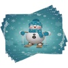 image:imageAmbesonne Snowman Place Mats Set of 4 Skiing with Ornate Snowflakes Winter Vacation Activity Fun Hobby Washable Fabric Placemats for Dining Table Standard Size Brown Turquoise