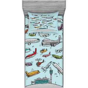 image:imageAmbesonne Airplane Fitted Sheet amp Pillow Sham Set Planes Fying in Air Aviation Love Airport Helicopters and Jets Cartoon Style Print Decorative Printed 2 Piece Bedding Decor Set Twin TealTeal