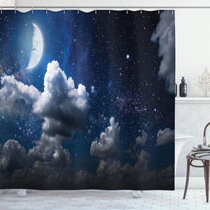 image:imageAmbesonne Anime Shower Curtain Cartoon Smiling Panda Fun Animal Theme Japanese Manga Teen Art Print Cloth Fabric Bathroom Decor Set with Hooks 69 W x 70 L White GreyDark Night Blue Off White