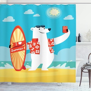 image:imageAmbesonne Anime Shower Curtain Cartoon Smiling Panda Fun Animal Theme Japanese Manga Teen Art Print Cloth Fabric Bathroom Decor Set with Hooks 69 W x 70 L White GreyAqua Yellow