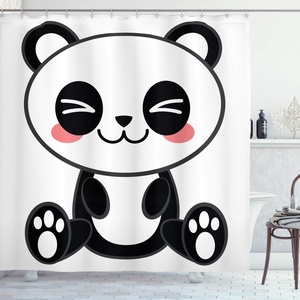 image:imageAmbesonne Anime Shower Curtain Cartoon Smiling Panda Fun Animal Theme Japanese Manga Teen Art Print Cloth Fabric Bathroom Decor Set with Hooks 69 W x 70 L White GreyWhite Grey