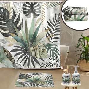 image:imageAmbesonne Brown Bathroom Decor Set 4 Pcs Including Shower Curtain with Hooks Bath Mat Soap Dispenser Toothbrush Holder in Box Essentials amp Accessories Magnolia Watercolor White Dark Grey ChocolateTeal Pale Khaki Fawn