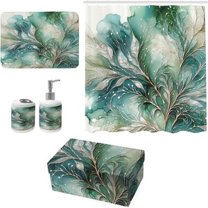 image:imageAmbesonne Brown Bathroom Decor Set 4 Pcs Including Shower Curtain with Hooks Bath Mat Soap Dispenser Toothbrush Holder in Box Essentials amp Accessories Magnolia Watercolor White Dark Grey ChocolateCadet Blue Dark Khaki