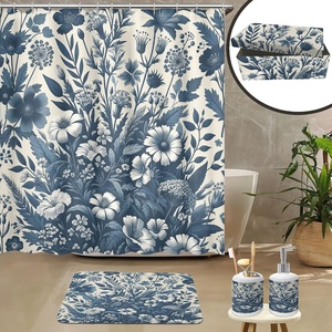 image:imageAmbesonne Brown Bathroom Decor Set 4 Pcs Including Shower Curtain with Hooks Bath Mat Soap Dispenser Toothbrush Holder in Box Essentials amp Accessories Magnolia Watercolor White Dark Grey ChocolateDark Slate Blue Coconut