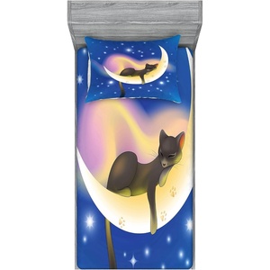 image:imageAmbesonne Cartoon Fitted Sheet amp Pillow Sham Set Fox Sleeping in a Floral Made Bed Circle Art Print Decorative Printed 2 Piece Bedding Decor Set Twinxl Dark OrangeBlue Violet