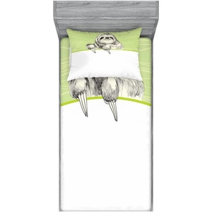 image:imageAmbesonne Cartoon Fitted Sheet amp Pillow Sham Set Sleeping Prince Frog in a Cap Polka Dots Background Animal World Kids Design Decorative Printed 3 Piece Bedding Decor Set Queen Green and BluePistachio Green Black