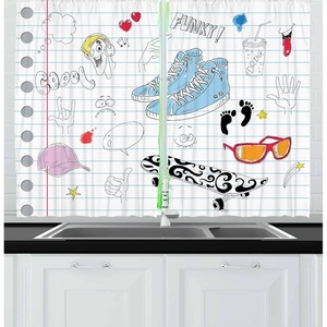 image:imageAmbesonne Cartoon Kitchen Curtains Colorful Scene of Animals Happy Smiling Faces Digital Illustration Window Drapes 2 Panel Set for Kitchen Cafe Decor 55 x 39 Lime Green and MulticolorBlack Pale Blue Ginger