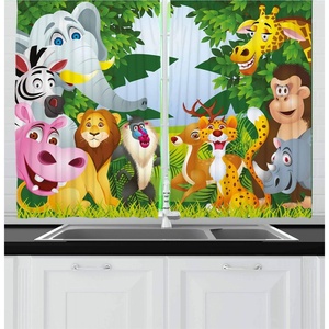 image:imageAmbesonne Cartoon Kitchen Curtains Group of Savannah Jungle Animals with Funny Expressions Savannah Mascots Print Window Drapes 2 Panel Set for Kitchen Cafe Decor 55 x 39 Orange Multicolor GreenOrange Multicolor Green