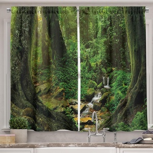 image:imageAmbesonne Cartoon Kitchen Curtains Group of Savannah Jungle Animals with Funny Expressions Savannah Mascots Print Window Drapes 2 Panel Set for Kitchen Cafe Decor 55 x 39 Orange Multicolor GreenForest Green