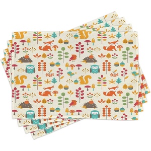 image:imageAmbesonne Cartoon Place Mats Set of 4 Autumn Pattern Owl Fox Squirrel Birds Animal Leaves Print Washable Fabric Placemats for Dining Table Standard Size Cream Orange