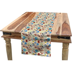 image:imageAmbesonne Cartoon Table Runner Repetitive Vintage Pattern of Globe Laptops Notes and Bus Funny Print Dining Room Kitchen Rectangular Runner 16 X 72 Champagne and MulticolorChampagne and Multicolor