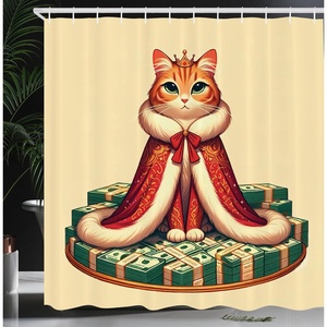 image:imageAmbesonne Cat Shower Curtain Rich Queen Kitty Character on Money Boss Lady Animal Funny Cartoon Cloth Fabric Bathroom Decor Set with Hooks 69 W x 70 L Cream Hunter Green and OrangeCream Hunter Green and Orange