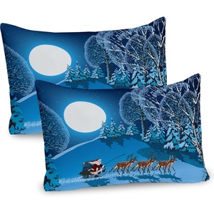 image:imageAmbesonne Christmas Pillow Sham Smiling Santa Claus Hugging Snowman in Cartoon Style Winter Hills Fir Trees Decorative Standard King Size Printed Pillowcase 36 X 20 Blue Red WhiteNavy Blue