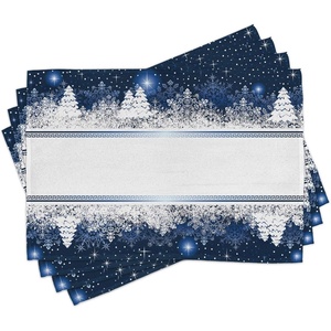 image:imageAmbesonne Christmas Place Mats Set of 4 Frosty Winter Theme Border Abstract Vibrant Trees and Stars Yuletide Art Washable Fabric Placemats for Dining Table Standard Size Blue and White