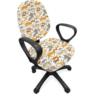image:imageAmbesonne Dog Office Chair Slipcover Cartoon Style Interpretation of Doggies Playing and Messing Around with Toys Print Protective Stretch Decorative Fabric Cover Standard Size Coffee BrownCoffee Brown