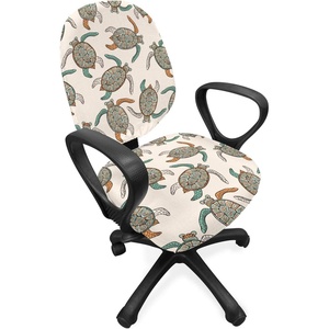 image:imageAmbesonne Dog Office Chair Slipcover Cartoon Style Interpretation of Doggies Playing and Messing Around with Toys Print Protective Stretch Decorative Fabric Cover Standard Size Coffee BrownPeach Seafoam