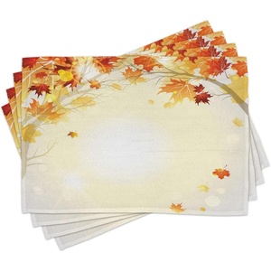 image:imageAmbesonne Fall Place Mats Set of 4 Soft Image of Faded Shedding Fall Leaves from Tree Motion in Nature Concept Print Washable Fabric Placemats for Dining Table Standard Size Orange and Yellow