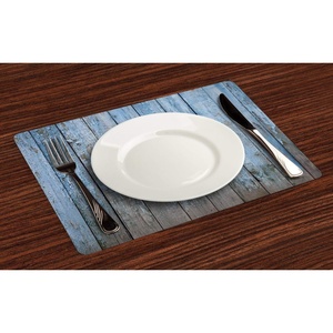 image:imageAmbesonne Fence Place Mats Set of 4 Old Painted Rustic Wooden Planks Vintage Naturally Weathered Destruction Washable Fabric Placemats for Dining Table Standard Size Azure Blue