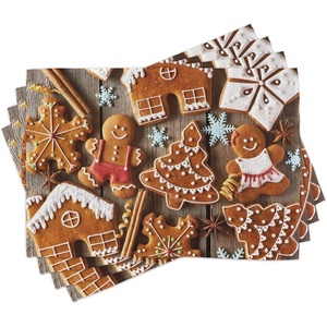 image:imageAmbesonne Gingerbread Man Place Mats Set of 4 Tasty Looking Traditional Cookies Little Snowflakes Cinnamon Washable Fabric Placemats for Dining Table Standard Size Brown White